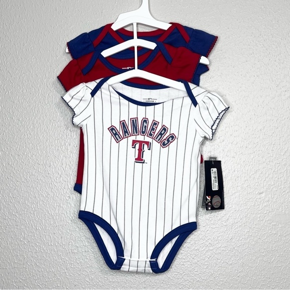 NEW MLB Texas Rangers Infant Girls 3 Pack Bodysuit Creeper One Piece - Picture 1 of 5